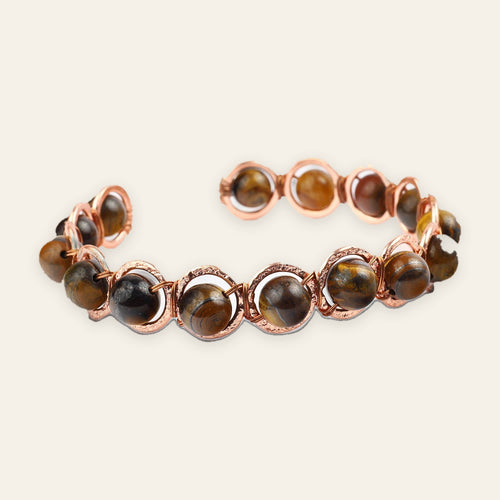 Copper Wire-Wrap Tiger Eye Bracelet